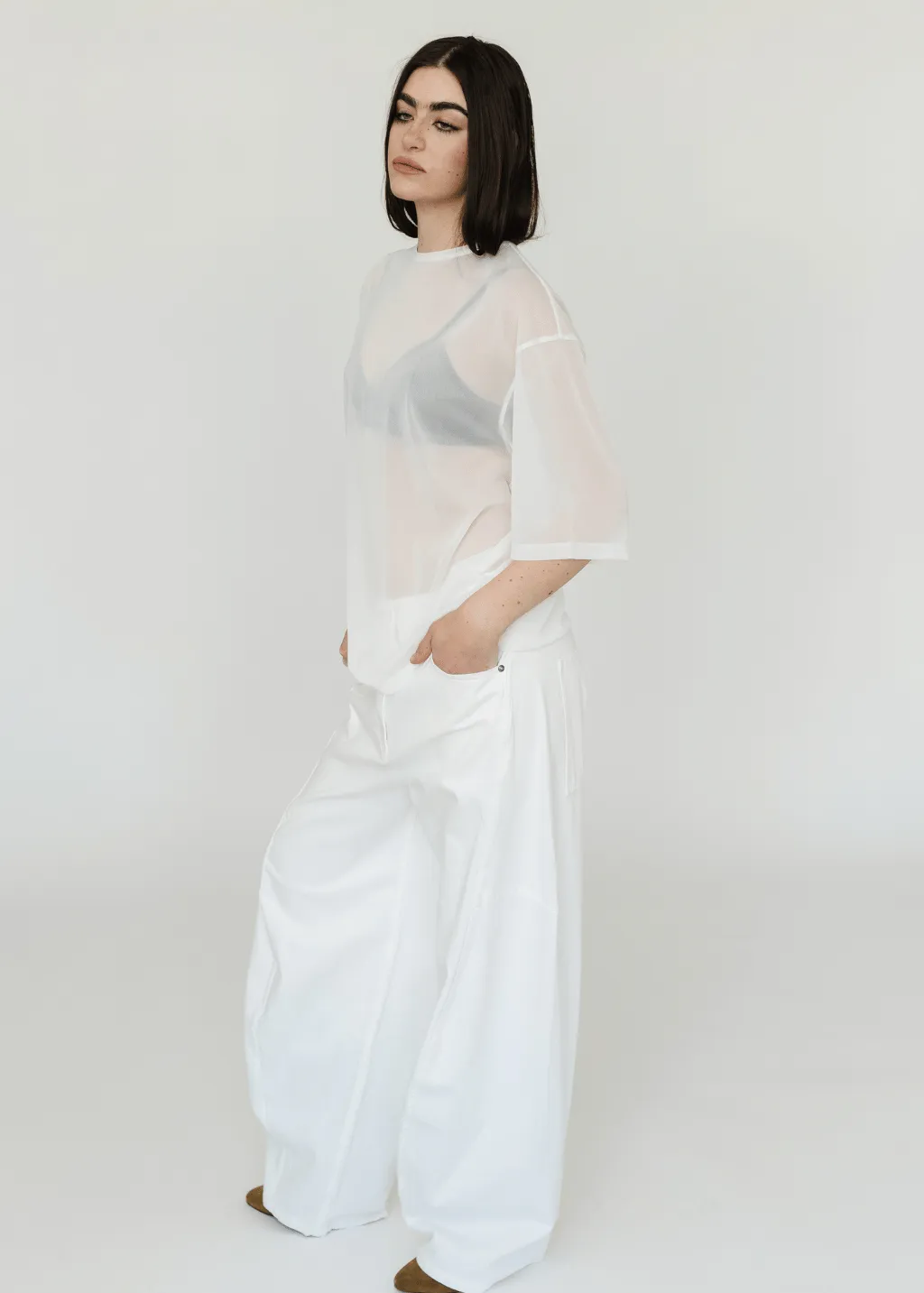 Tibi Sheer Gauze Easy T in White