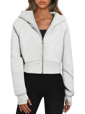 Trendy Queen Winter Outfits Fleece Jackets for Women Zip Up Hoodies Sweatshirts Cropped Coats Fall Casual Pullover Sweaters Clothes 2024 Grey