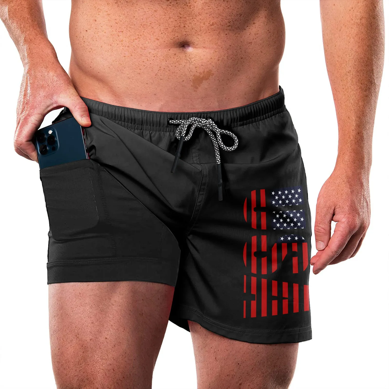 USA FLAG QUICKDRY POCKET 2 IN 1 7'' INSEAM RUNNING SHORTS