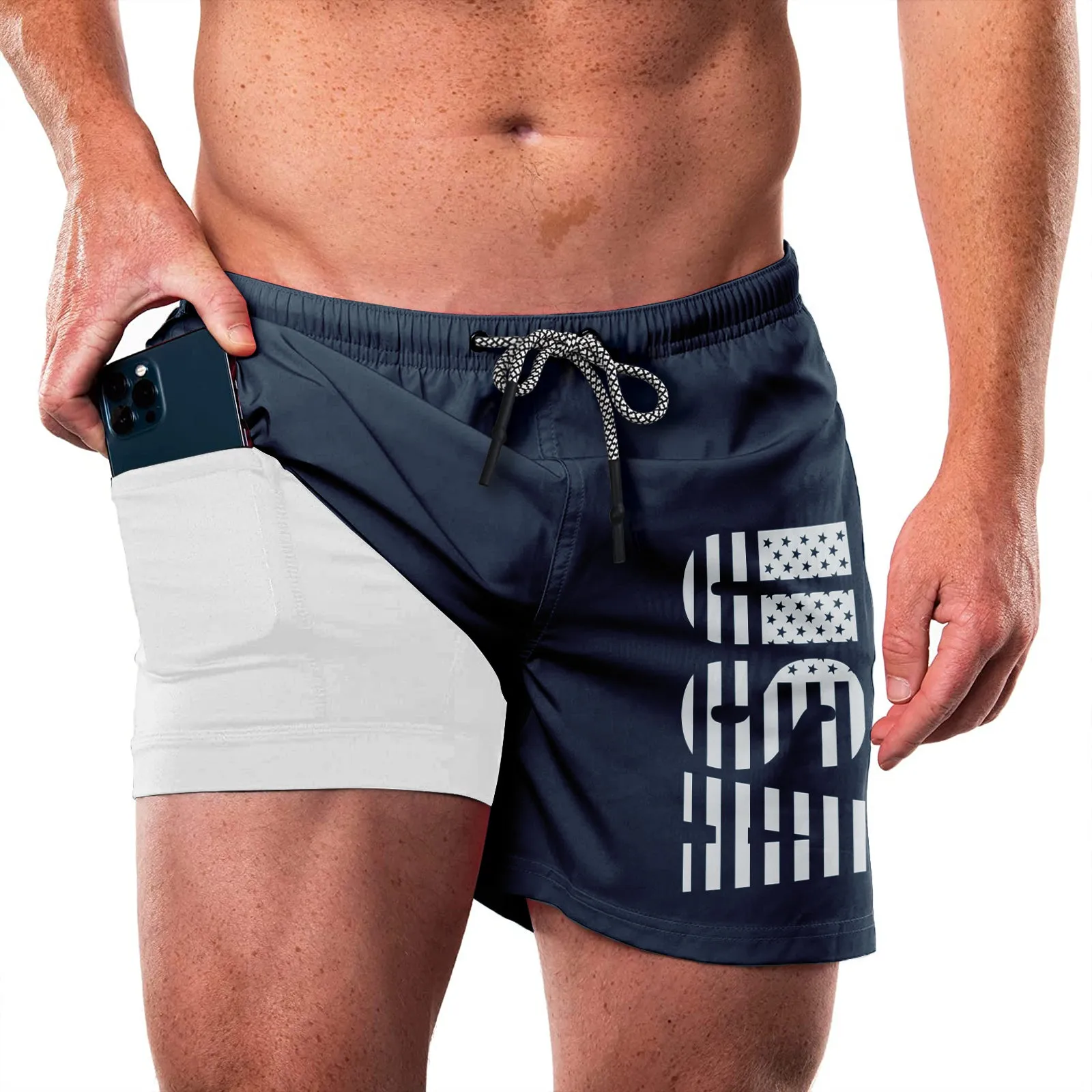 USA FLAG QUICKDRY POCKET 2 IN 1 7'' INSEAM RUNNING SHORTS
