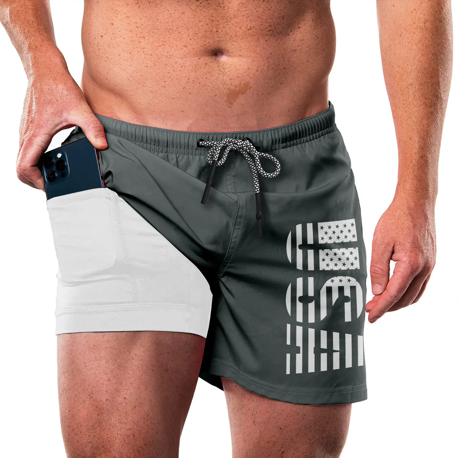 USA FLAG QUICKDRY POCKET 2 IN 1 7'' INSEAM RUNNING SHORTS