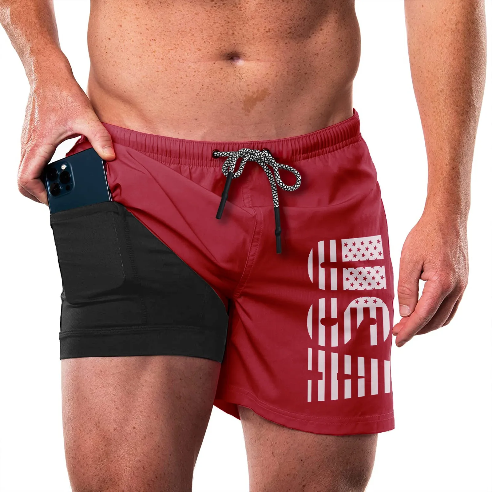 USA FLAG QUICKDRY POCKET 2 IN 1 7'' INSEAM RUNNING SHORTS
