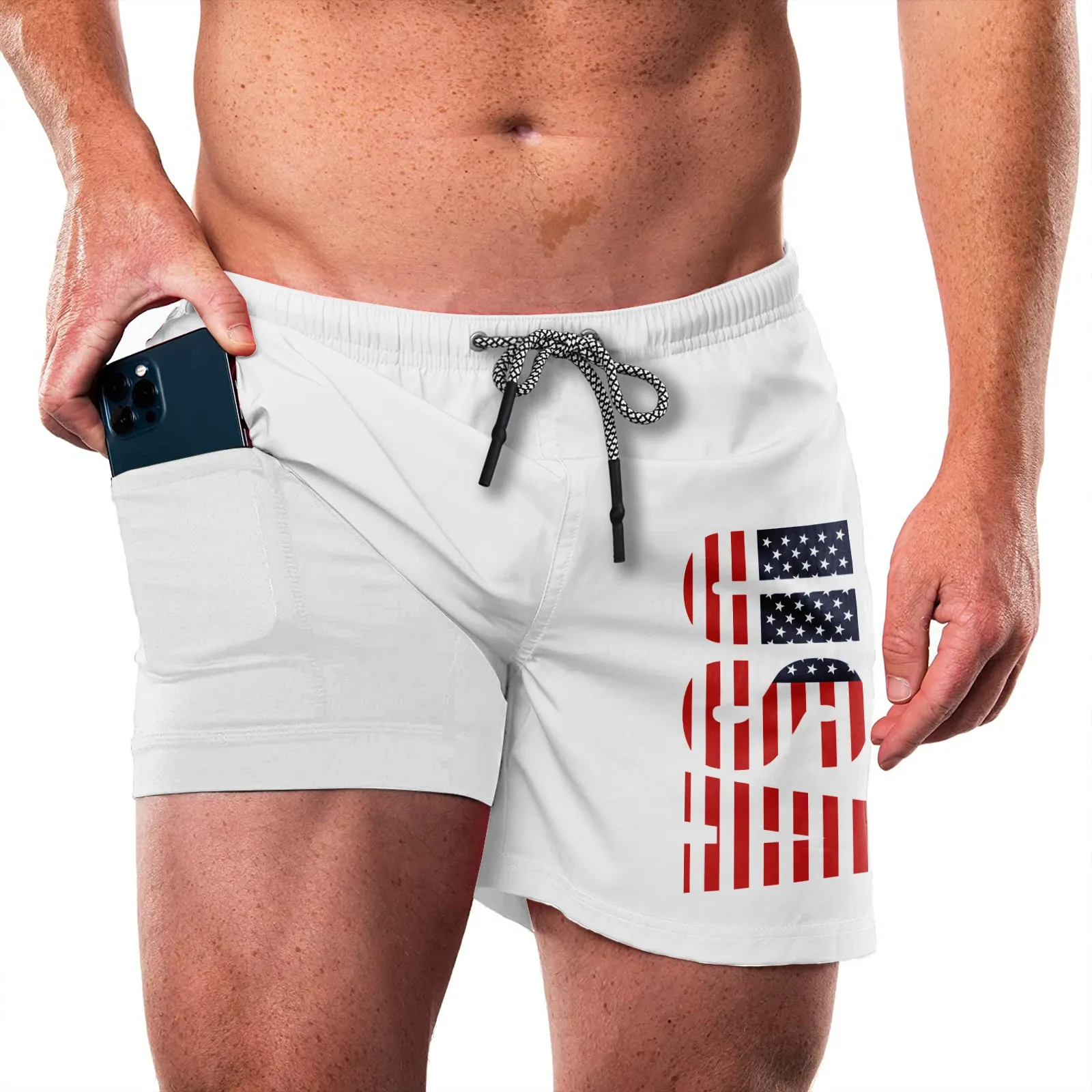 USA FLAG QUICKDRY POCKET 2 IN 1 7'' INSEAM RUNNING SHORTS