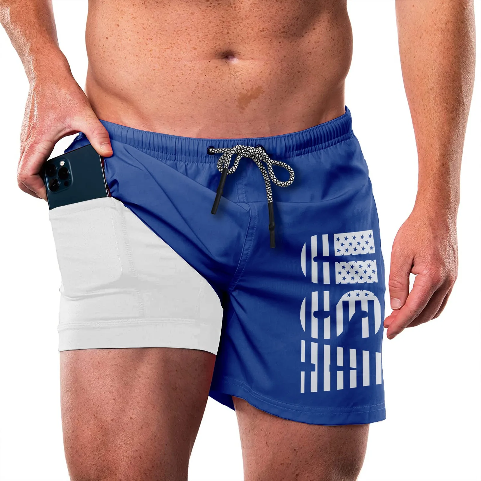 USA FLAG QUICKDRY POCKET 2 IN 1 7'' INSEAM RUNNING SHORTS