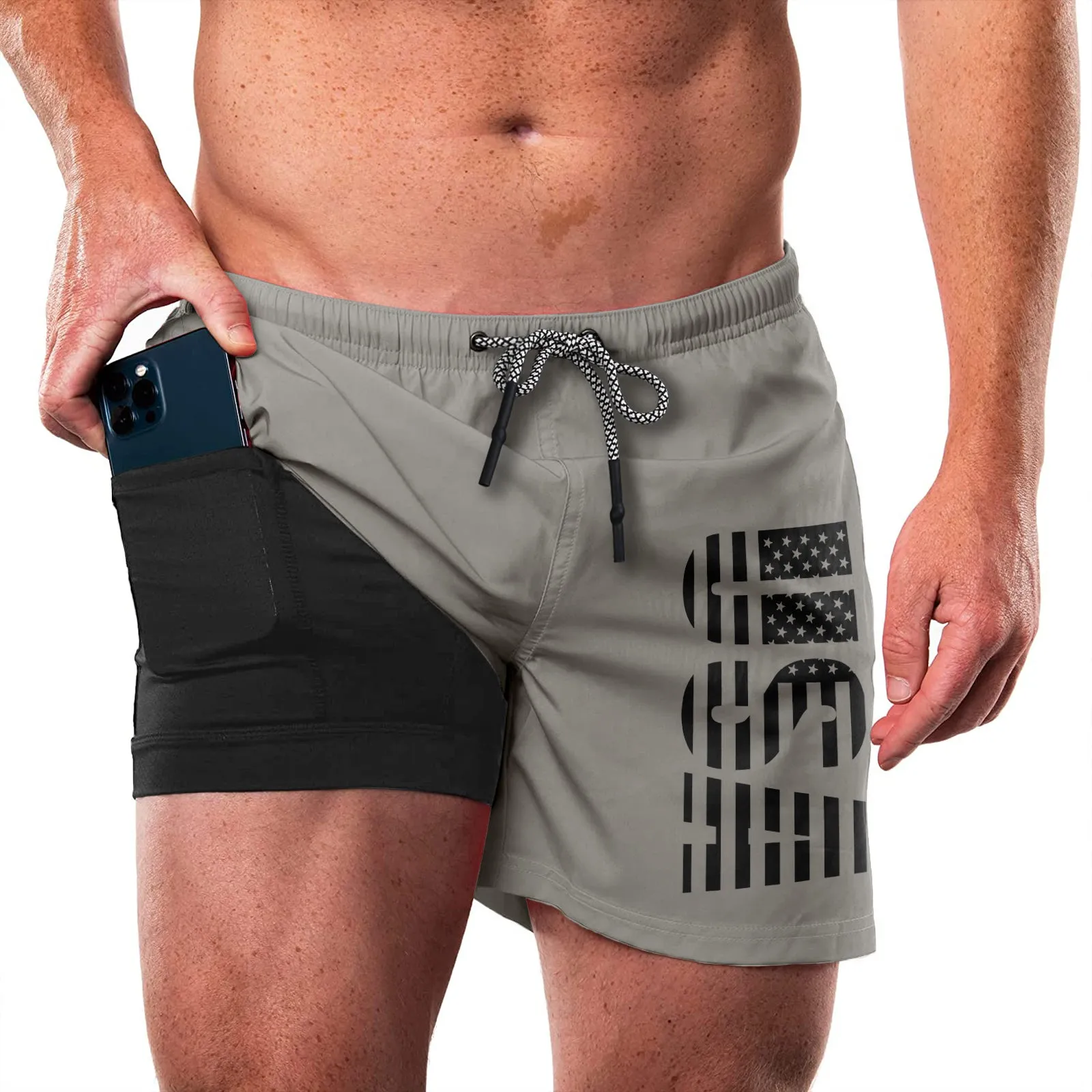 USA FLAG QUICKDRY POCKET 2 IN 1 7'' INSEAM RUNNING SHORTS