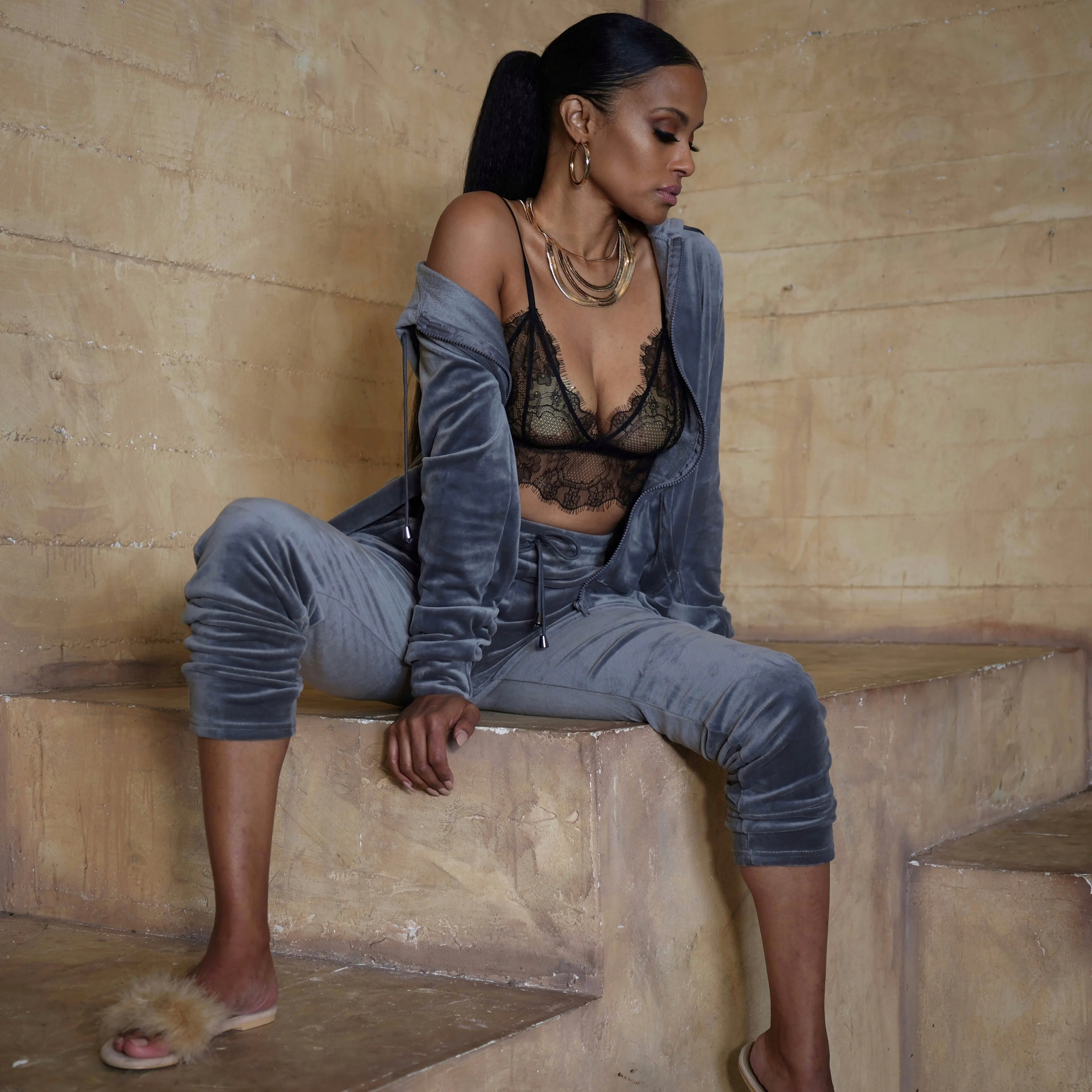 Velour Jacket - Charcoal