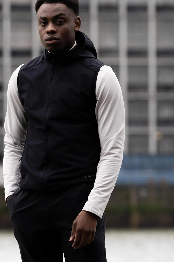 Veste coupe vent sans manche de running Homme - KIPRUN Run 100 Noire