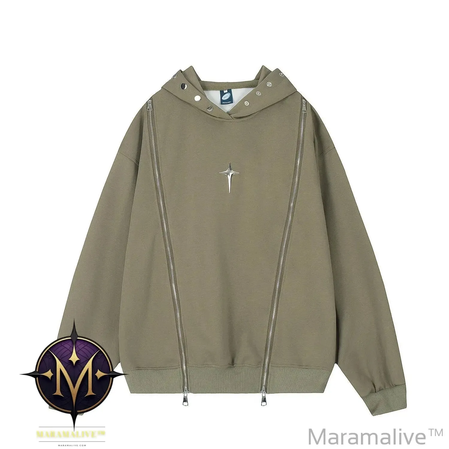 Vintage Street Solid Double Zipper Hoodie