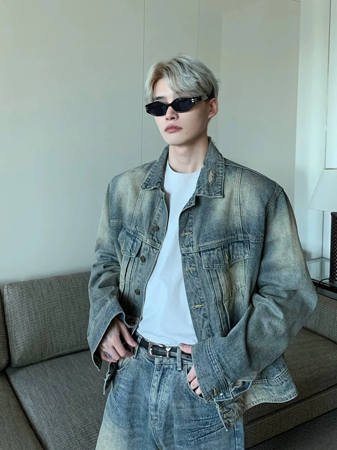 Vintage Wash Loose Jacket / Wide Denim Pants CBJ0064