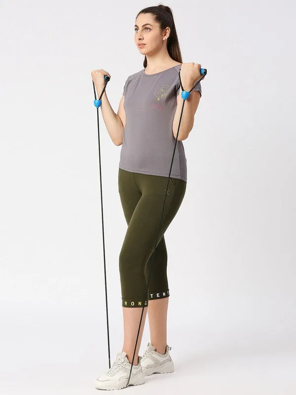 Women Grey Solid Sports T-Shirt - Space Tee-GR
