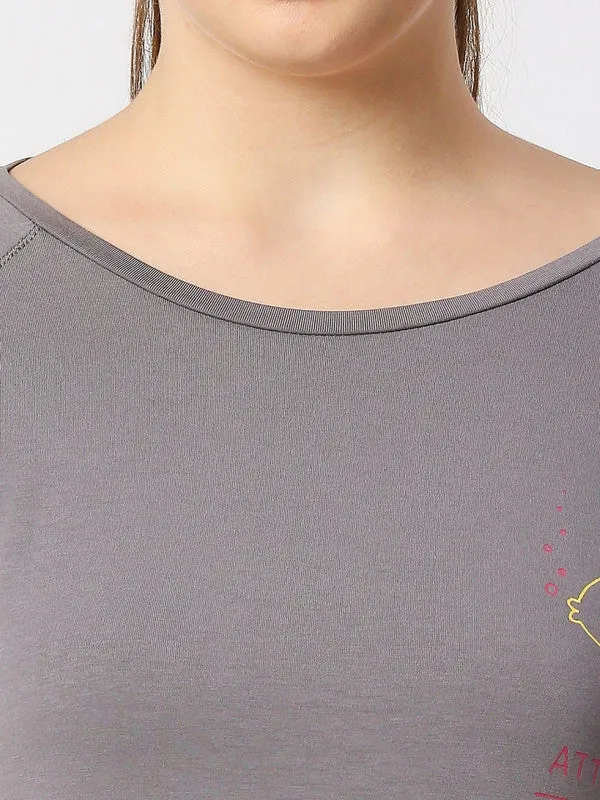 Women Grey Solid Sports T-Shirt - Space Tee-GR