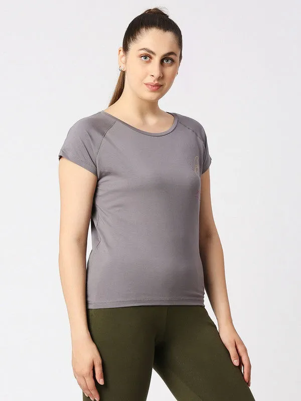 Women Grey Solid Sports T-Shirt - Space Tee-GR