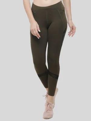 Women Olive Solid Track Pants & Joggers RUN TIME TRACK- OL