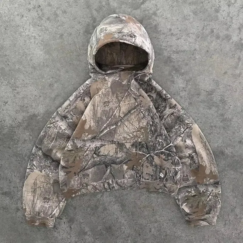Y2K Retro Camouflage Zip-Up Hoodie for Men - Oversized Unisex Camo Sweatshirt