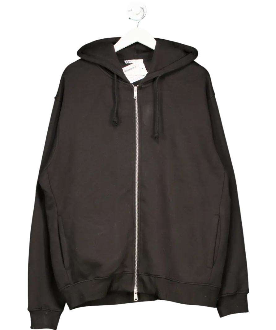 ZARA Black Basic Zip Hoodie UK XL