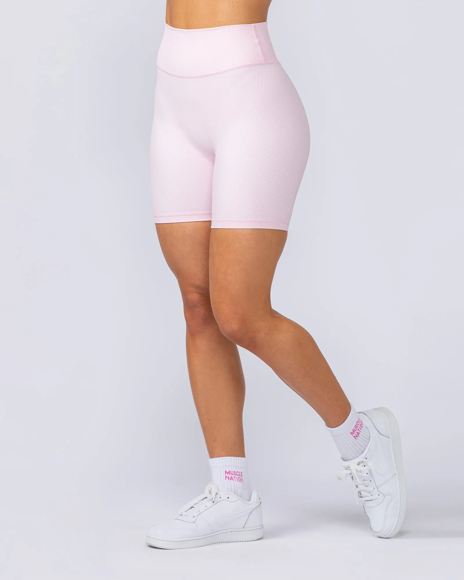 Zero Rise Rib Bike Shorts - Baby Pink
